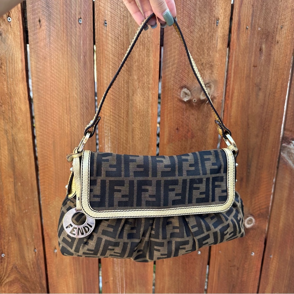 Vintage Fendi chef brown/gold monogram shoulder bag